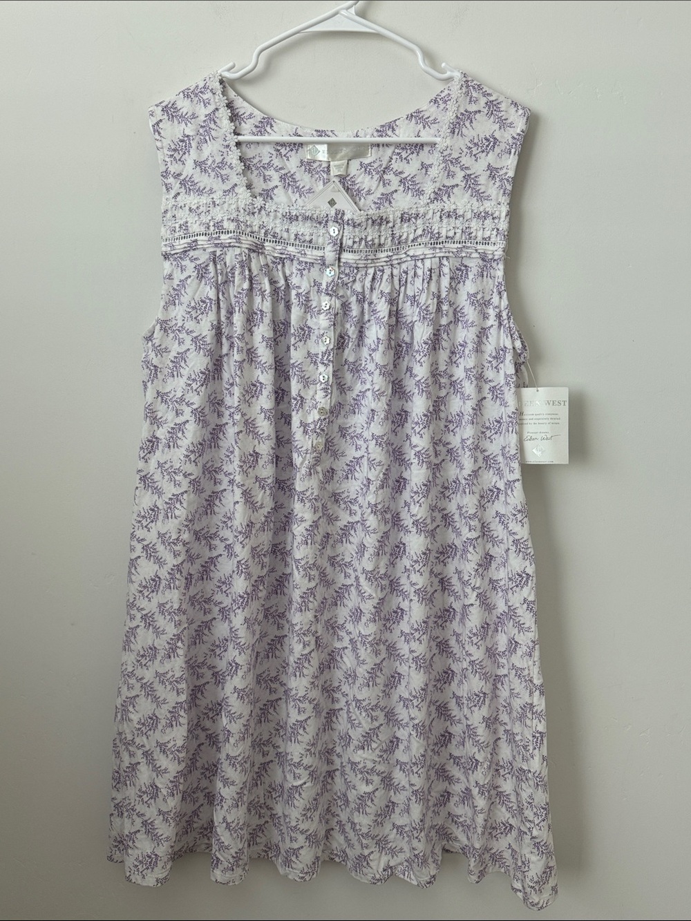 Eileen West 100% Pima Cotton Lavender Fields Floral Printed Night Gown Size: XL